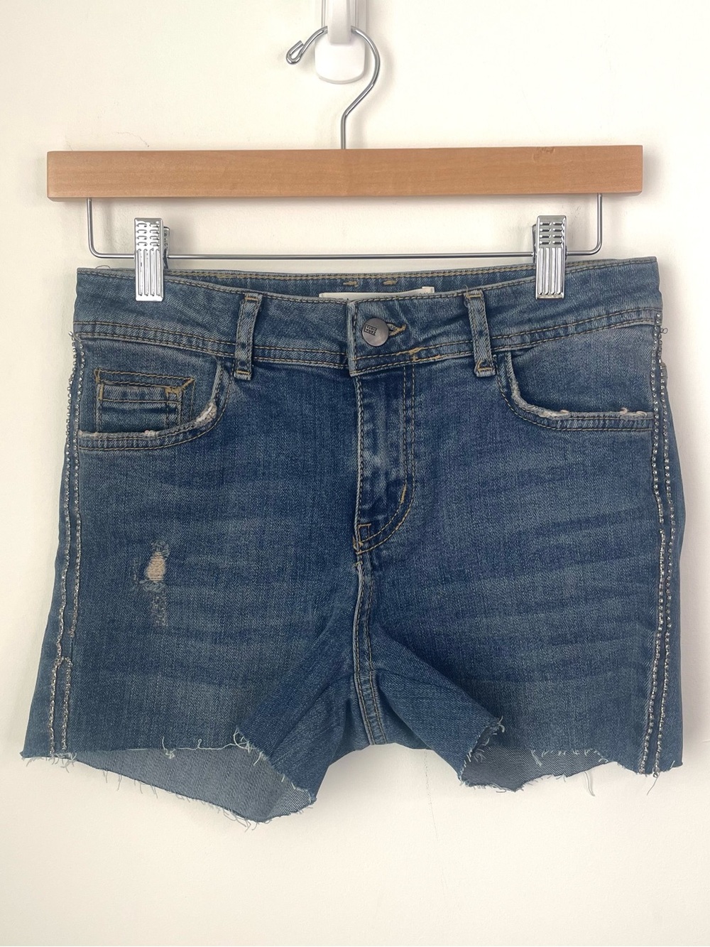 Zara Indigo Jean Shorts with Frayed Hem size 4